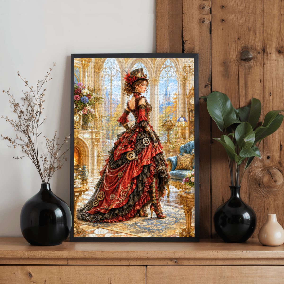 Wooden Jigsaw Puzzles 1000 pcs Steampunk Victorian Woman Red