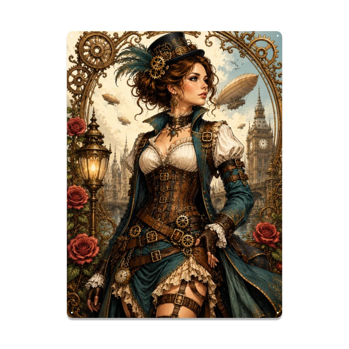 Rectangular Tin Sign Metal Sign Steampunk Woman
