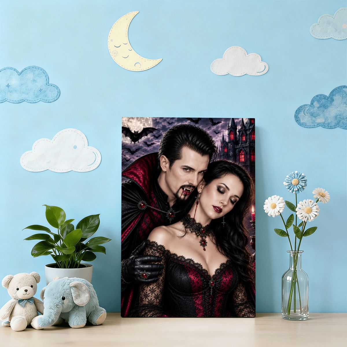 Framed Canvas Painting Halloween Vampire Couple(Made in USA)