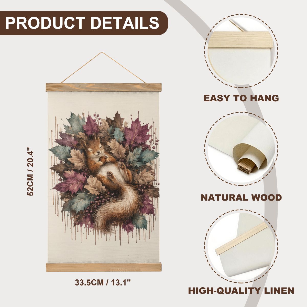 Linen Canvas Wall Art Squirrel Drip Art