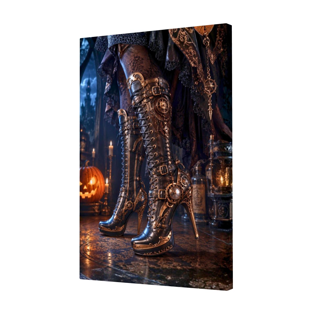 Framed Canvas Painting Steampunk Boots on Halloween (Made in USA)