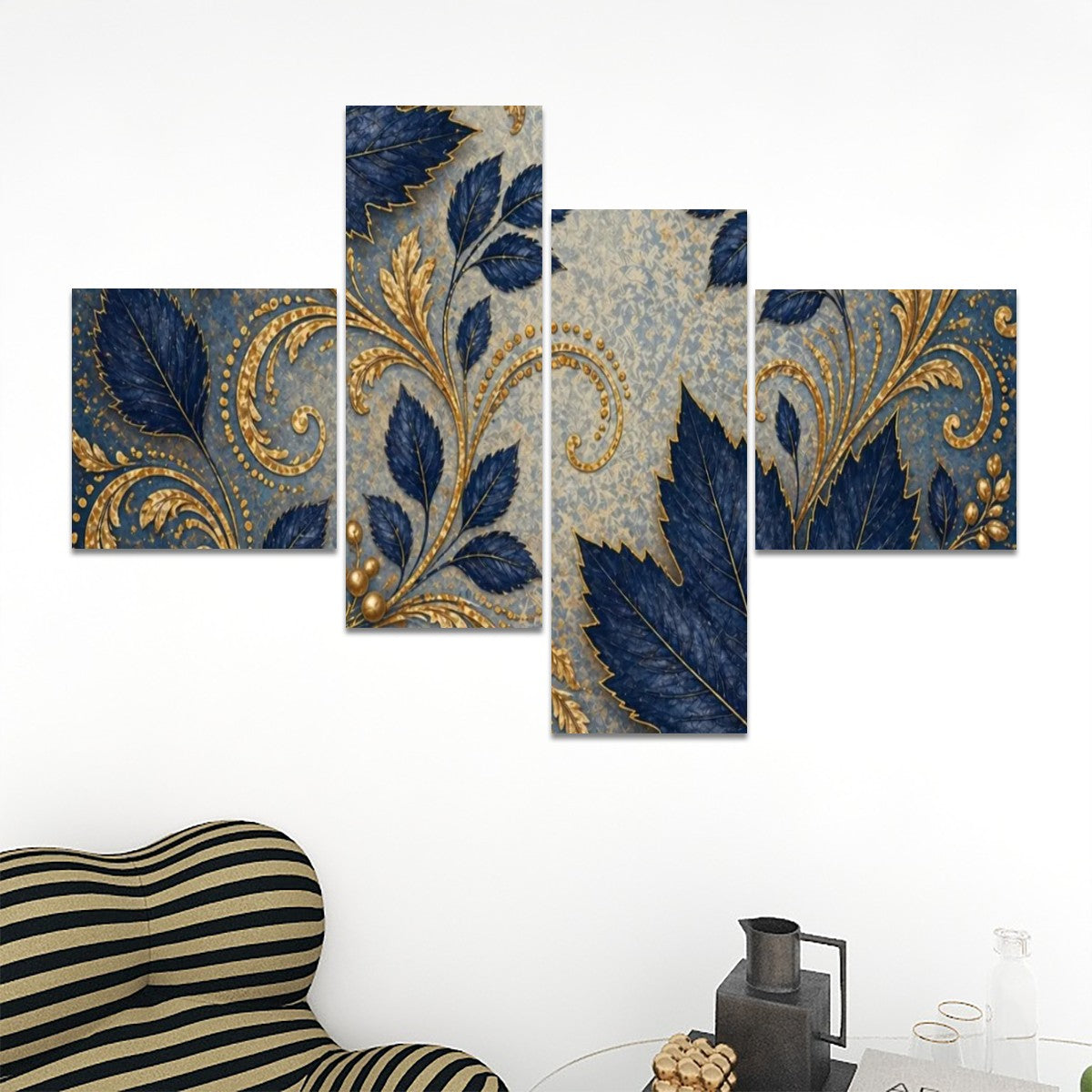 4 Panels Canvas Prints Wall Art Fall Blue