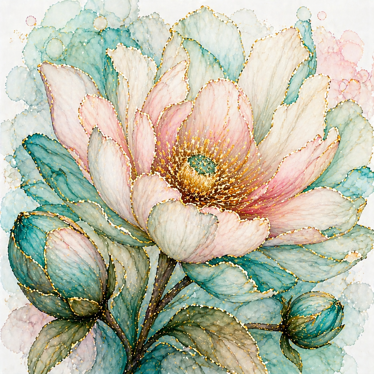 Diamond Art Kit 16x16 Diamond Painting Kit Peach and Green Flower