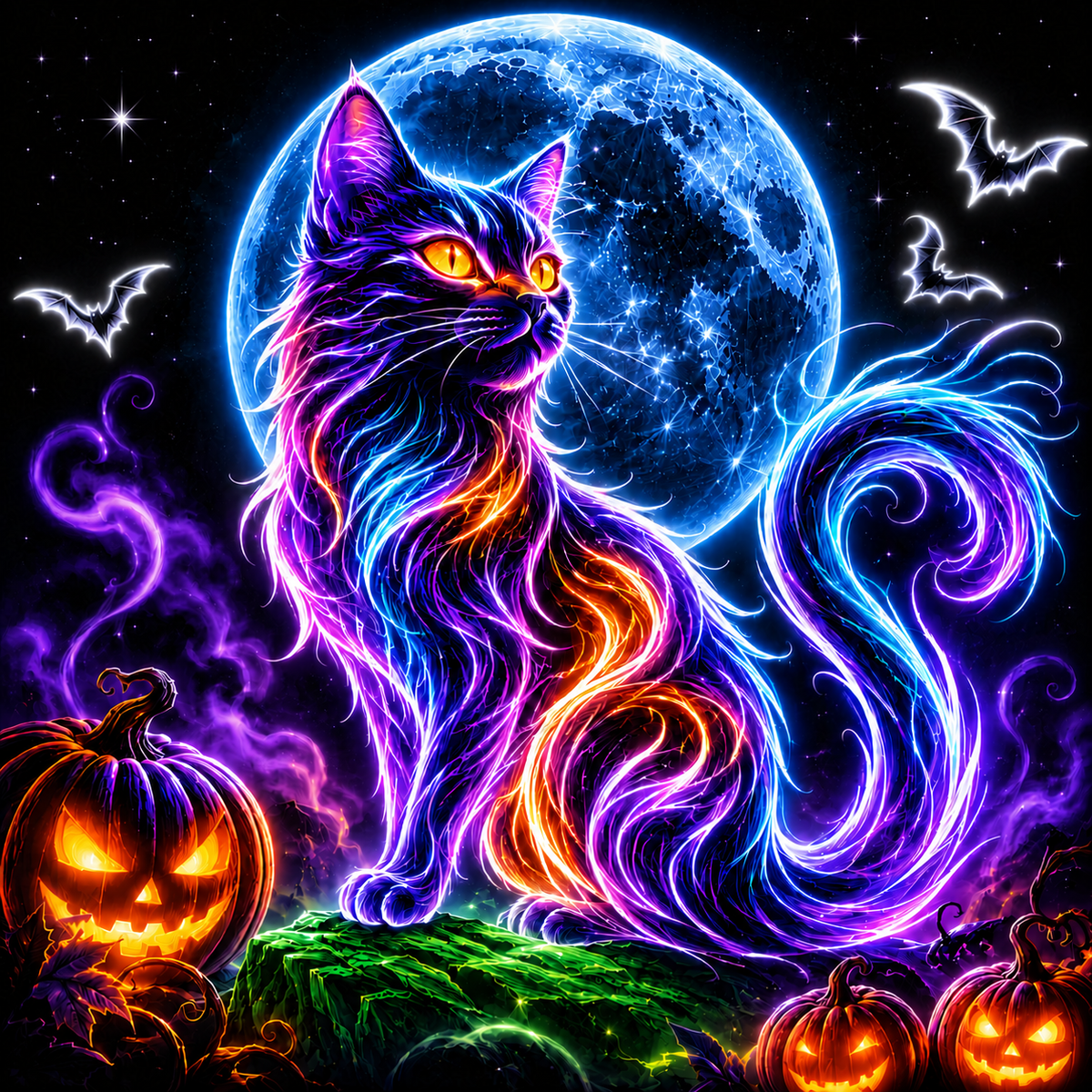 Diamond Painting Kit 20"x20" Halloween Cat and Moon (Round)