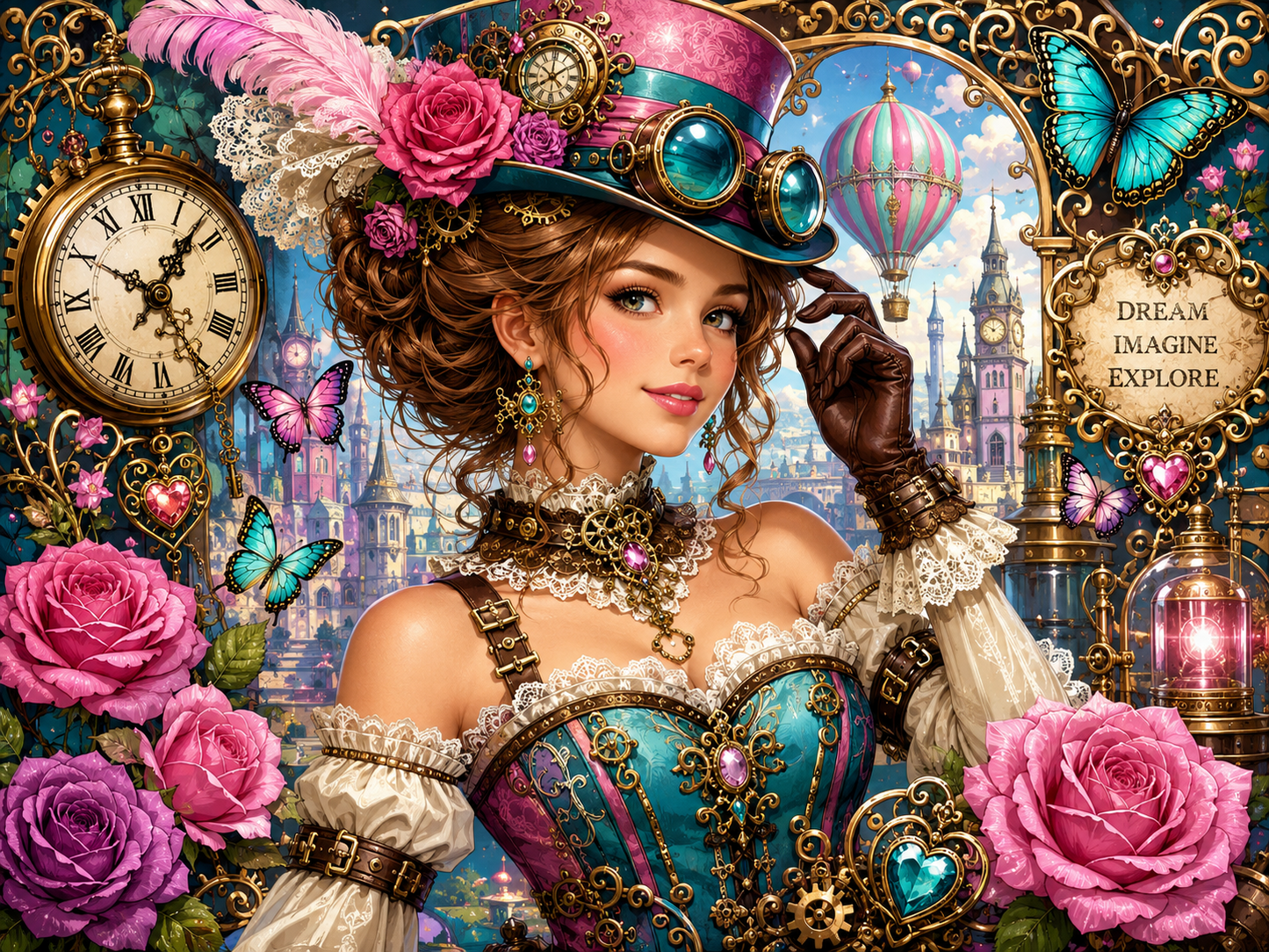 Diamond Painting Kit 16"x20" Steampunk Woman (Round Drils)