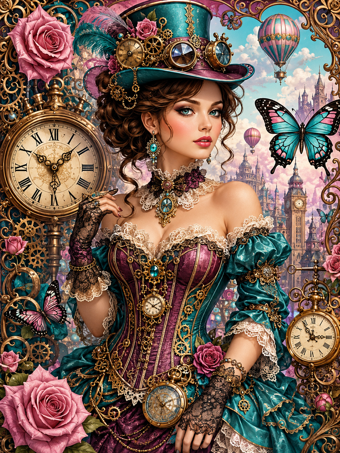 Diamond Painting Kit 16"x20" Steampunk Woman (Round Drills)