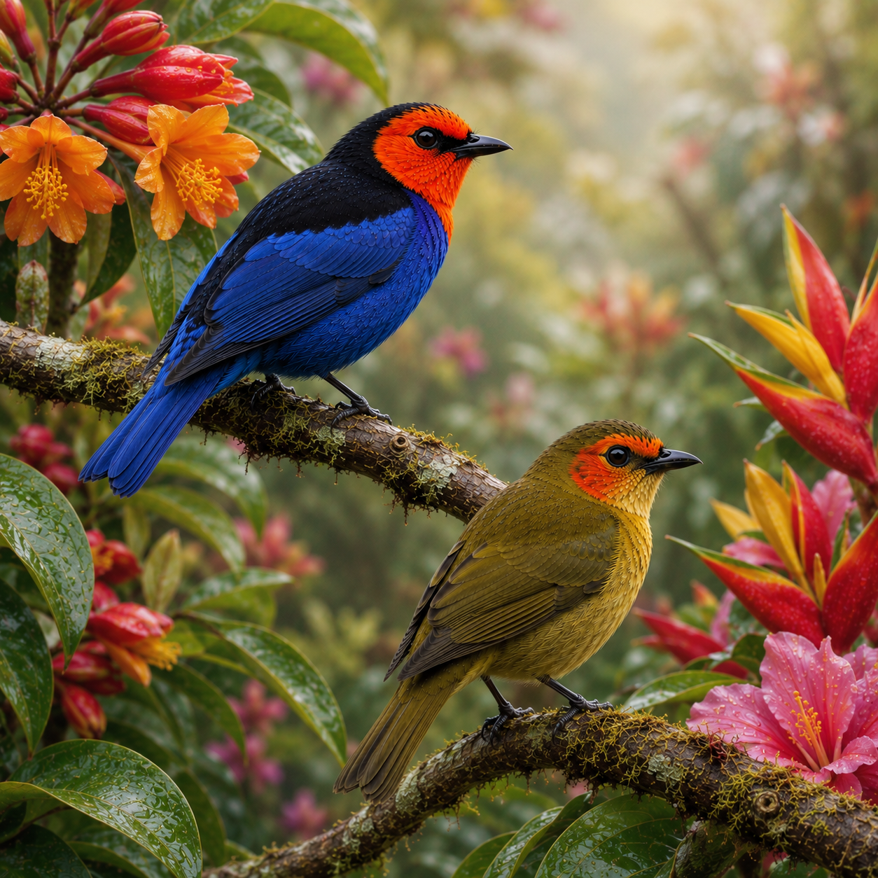 Diamond Painting Kit 16"x16"  Flame-faced Tanager (Round Drills)