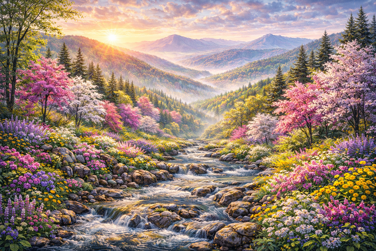 Diamond Art Kit 16x20 Diamond Painting Kit Appalachian Mountains in Spring Creek Scene