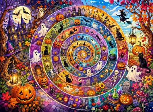 1000pcs Wooden Jigsaw Puzzles  Made in USA) Halloween Spiral Abstract