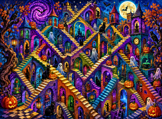 1000pcs Wooden Jigsaw Puzzles (Made in USA) Halloween Abstract Staircase