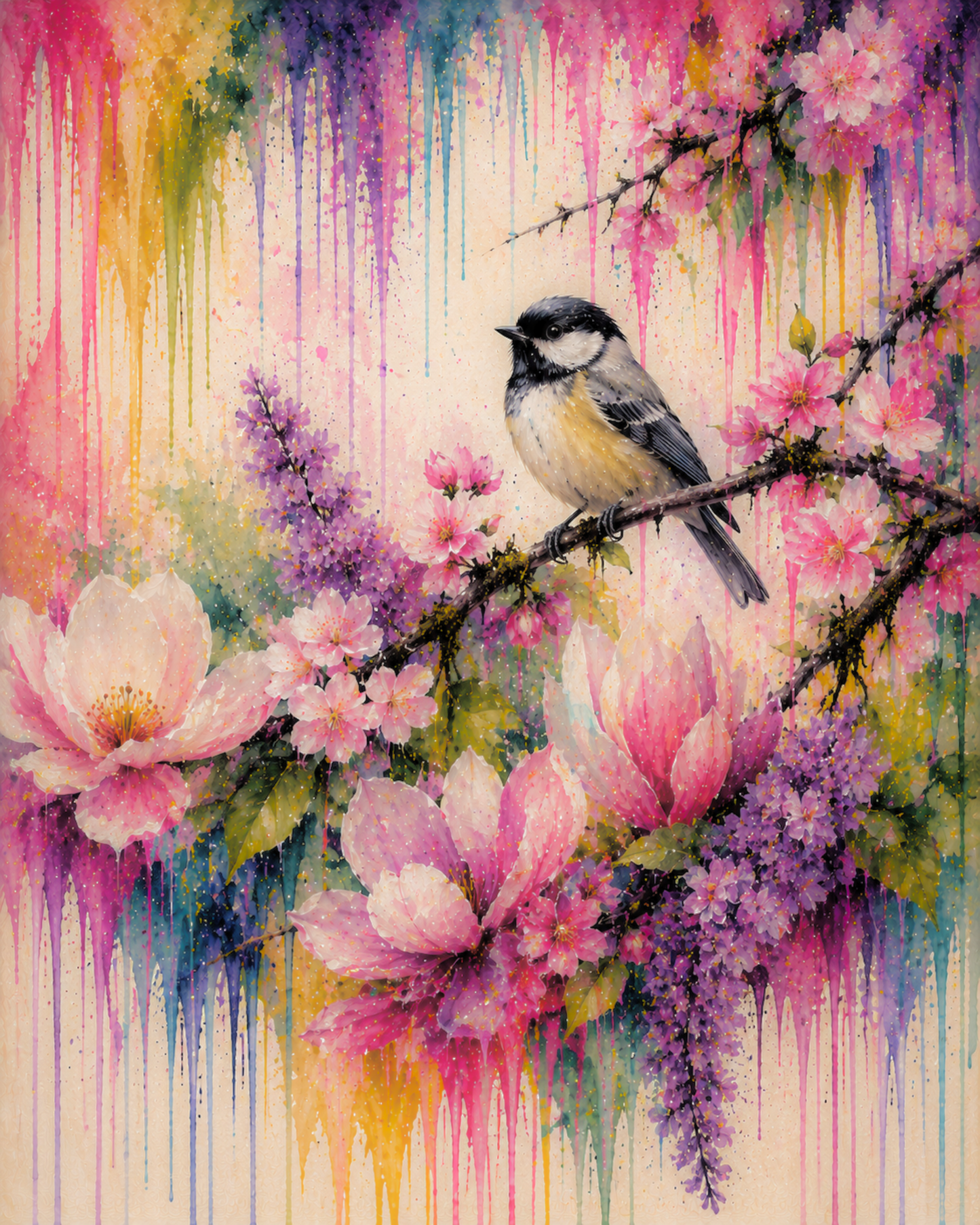 Diamond Art Kit 16x20 Diamond Painting Kit Birds and Flowers Drip Art
