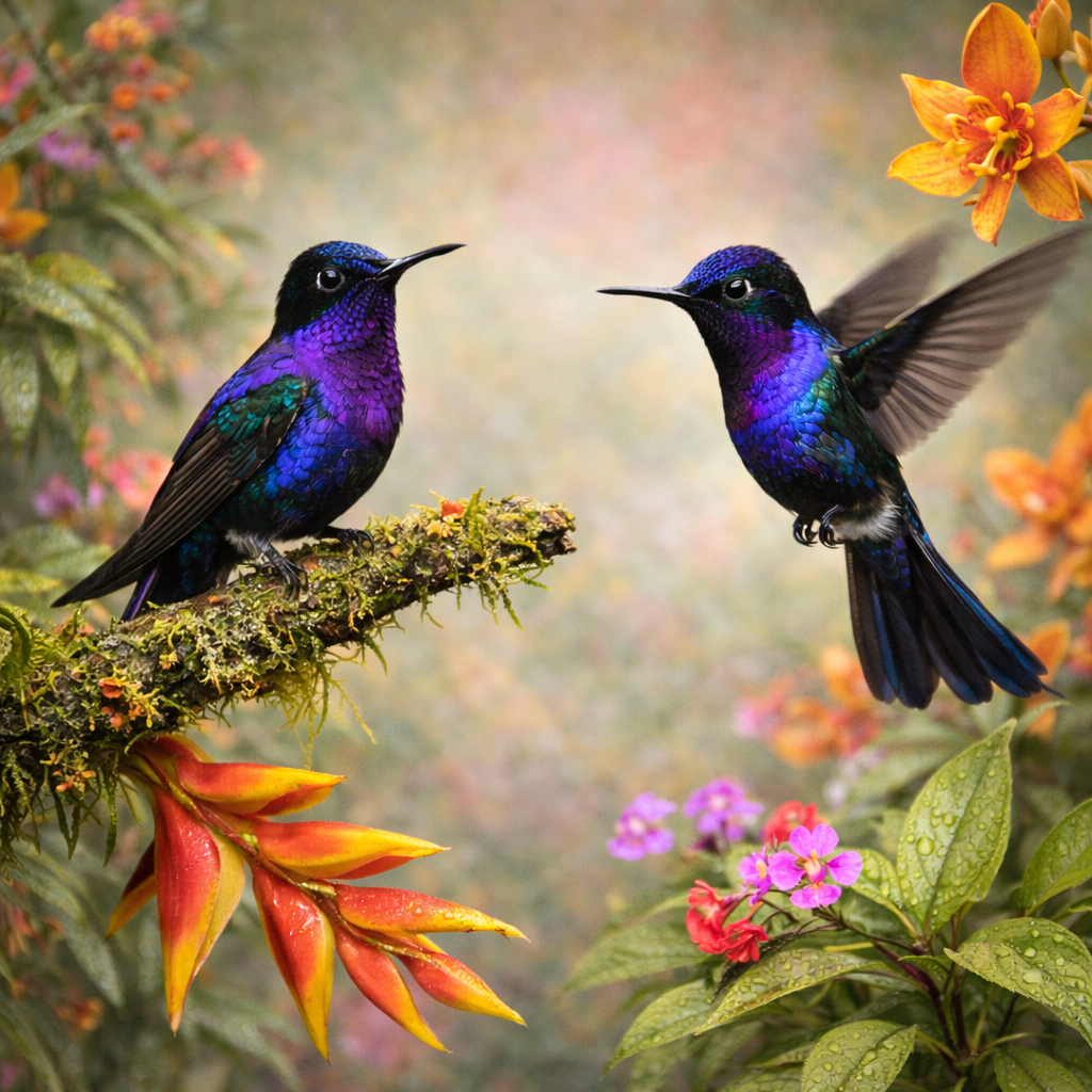 Diamond Art 16x16 Velvet Purple Coronet Bird
