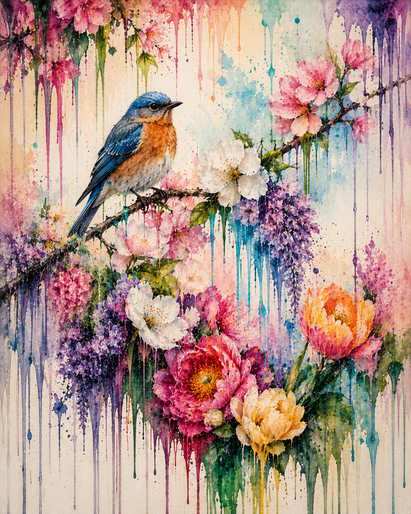 Diamond Art Kit 16x20 Diamond Painting Kit Birds and Flowers Drip Art