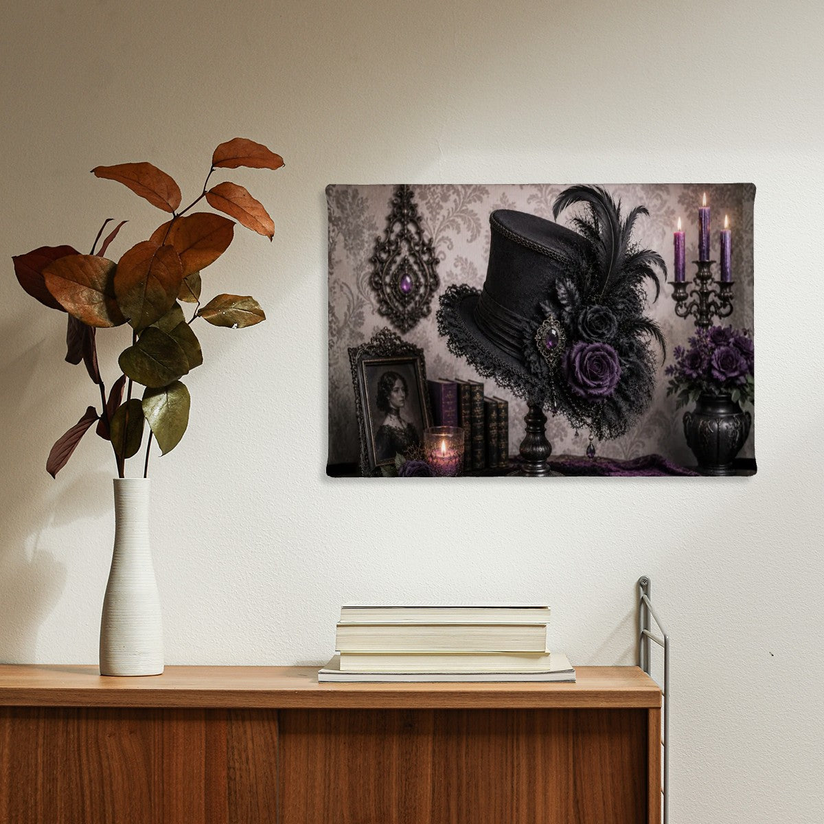 Small Canvas Prints Wall Art Decor Halloween Gothic Purple Victorian Hat