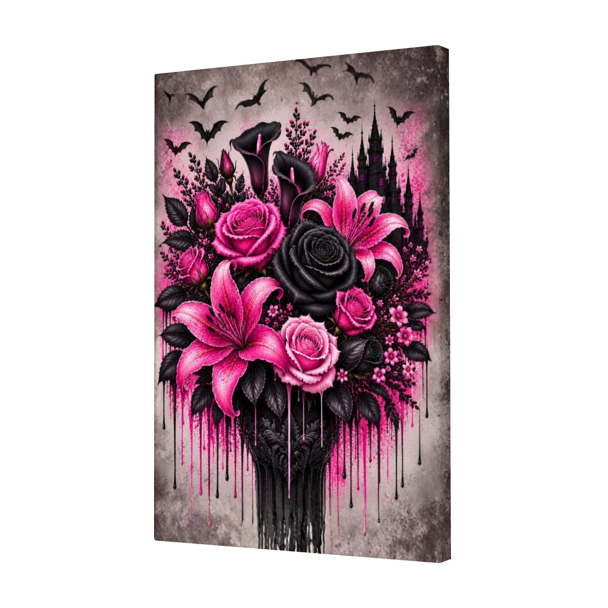 Framed Canvas Painting Pink Flower Bouquet (Made in USA)