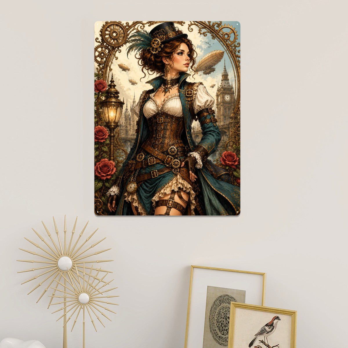 Rectangular Tin Sign Metal Sign Steampunk Woman