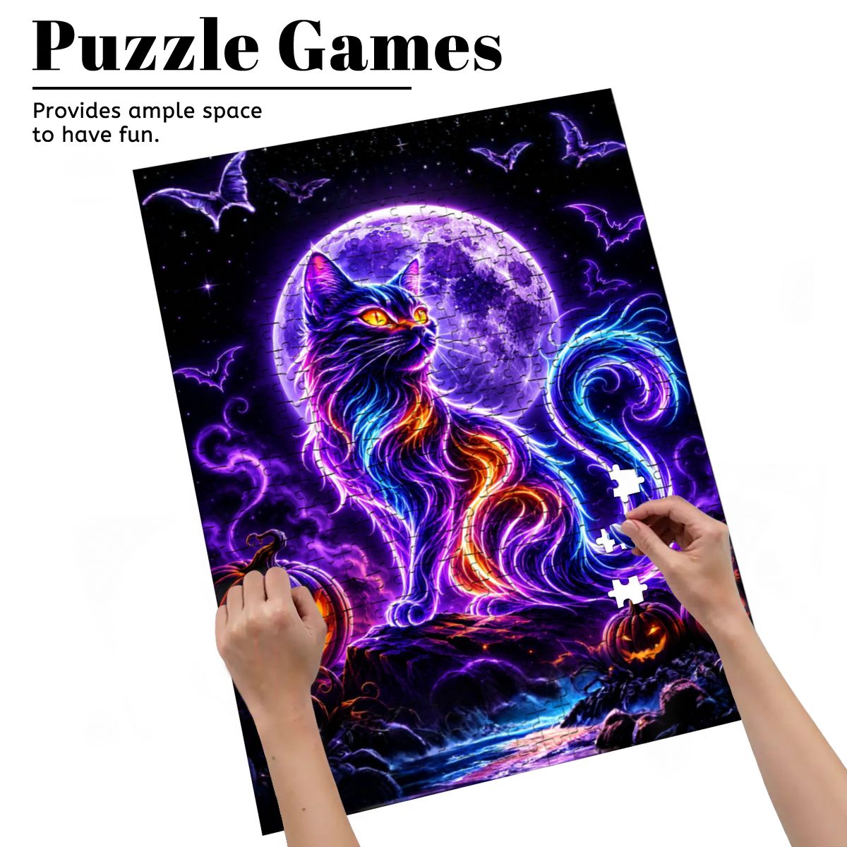 Wooden Jigsaw Puzzles 500 pcs  Halloween Cat