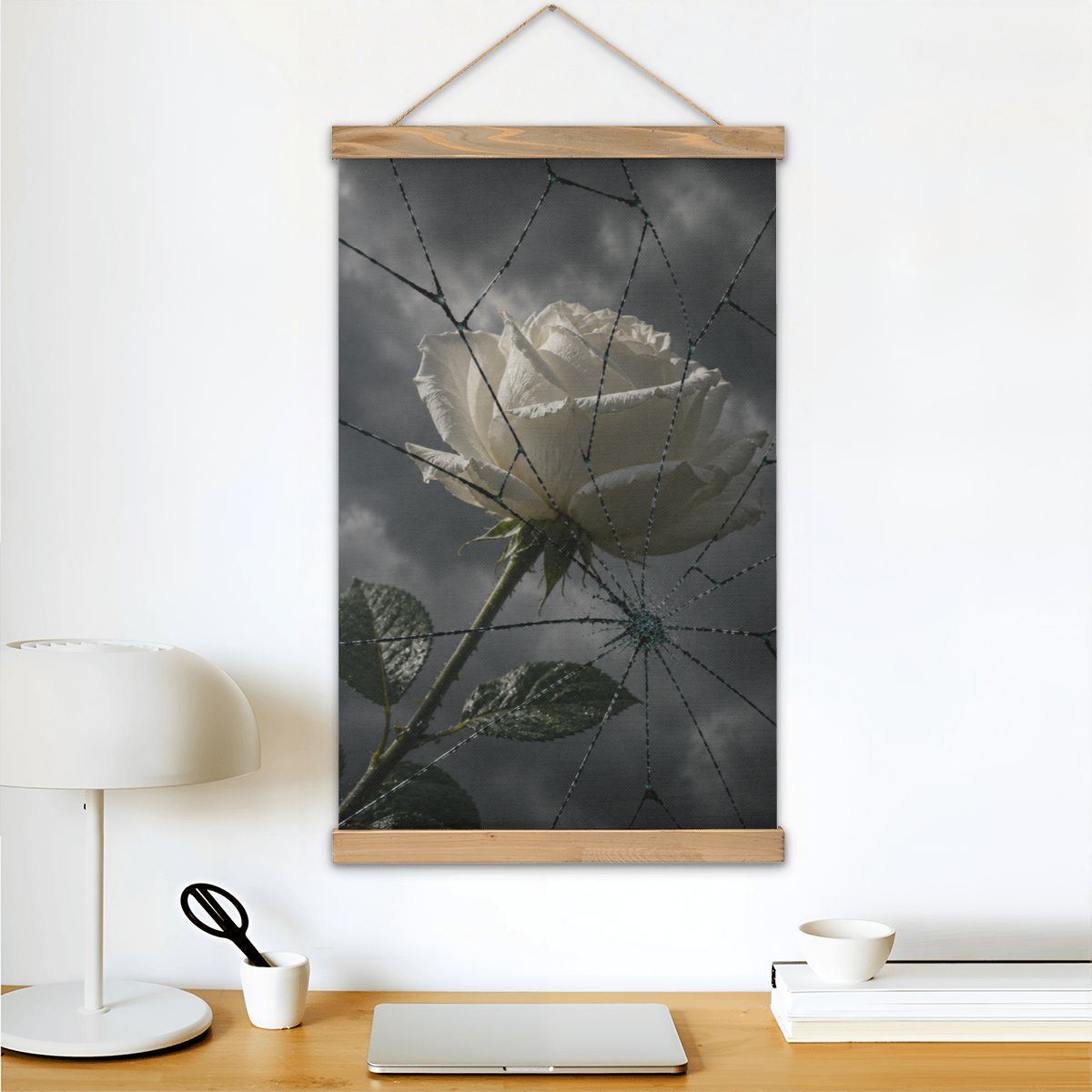 Linen Canvas Wall Art Broken Glass and Rose