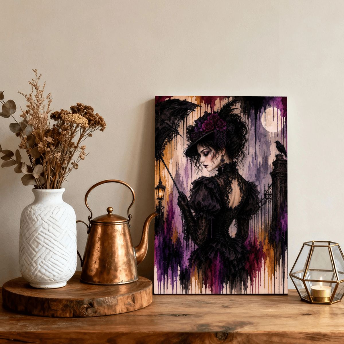 Small Canvas Prints Wall Art Decor Halloween Gothic Victorian Women Drip Art