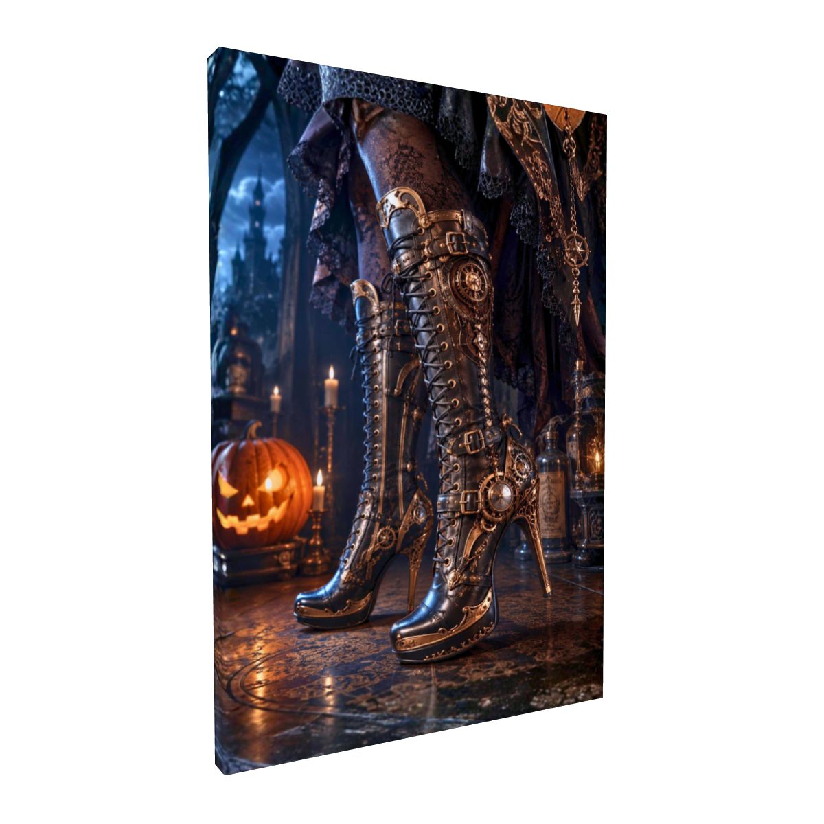 Framed Canvas Painting Steampunk Boots on Halloween (Made in USA)