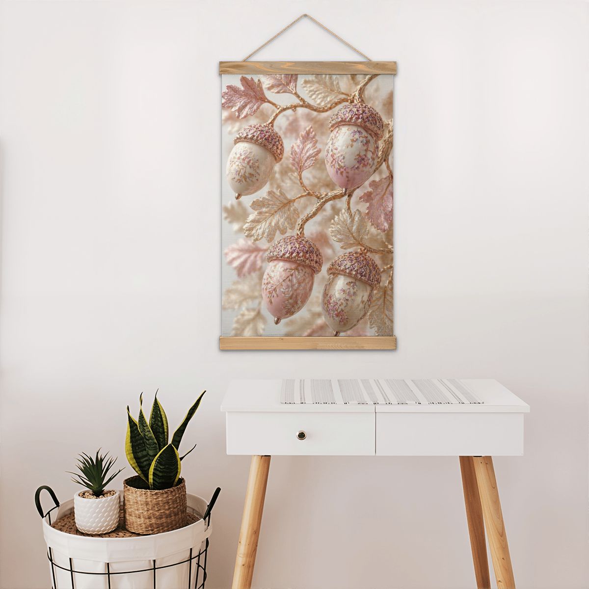 Linen Canvas Wall Art Fall Pink Acorns