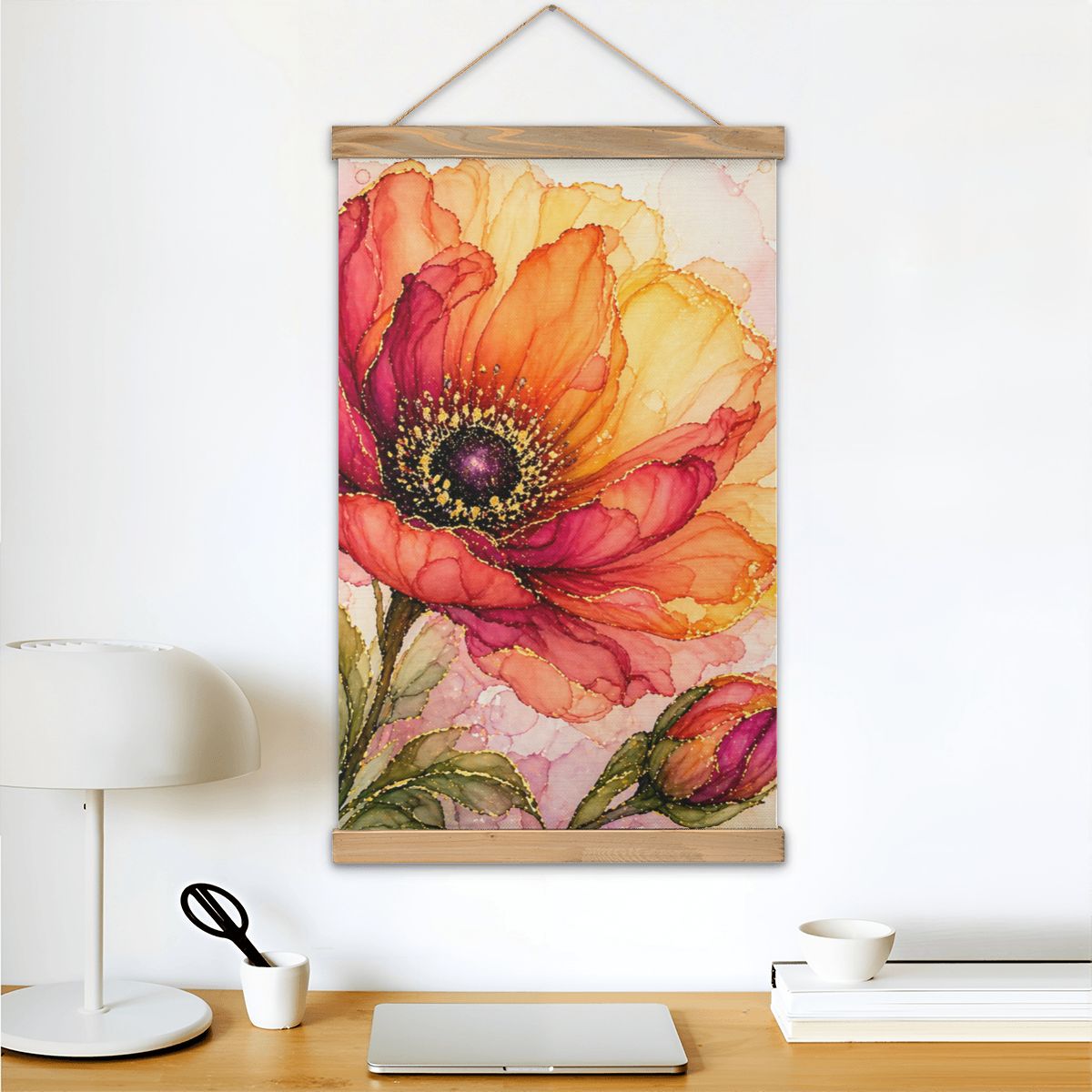 Linen Canvas Wall Art Orange Flower