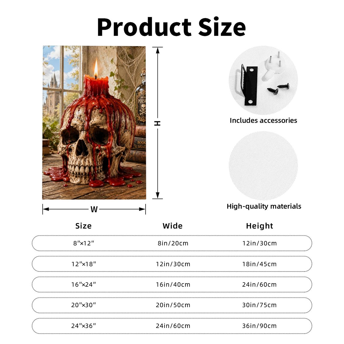 Framed Canvas Painting Halloween Skull with Candle (Made in USA)