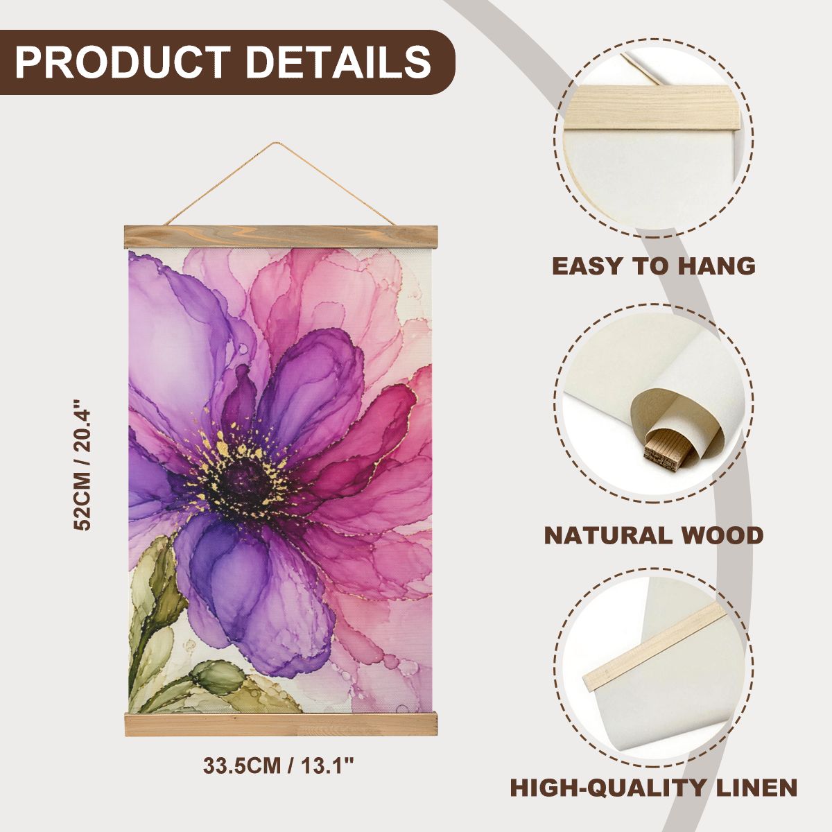 Linen Canvas Wall Art Purple Flower