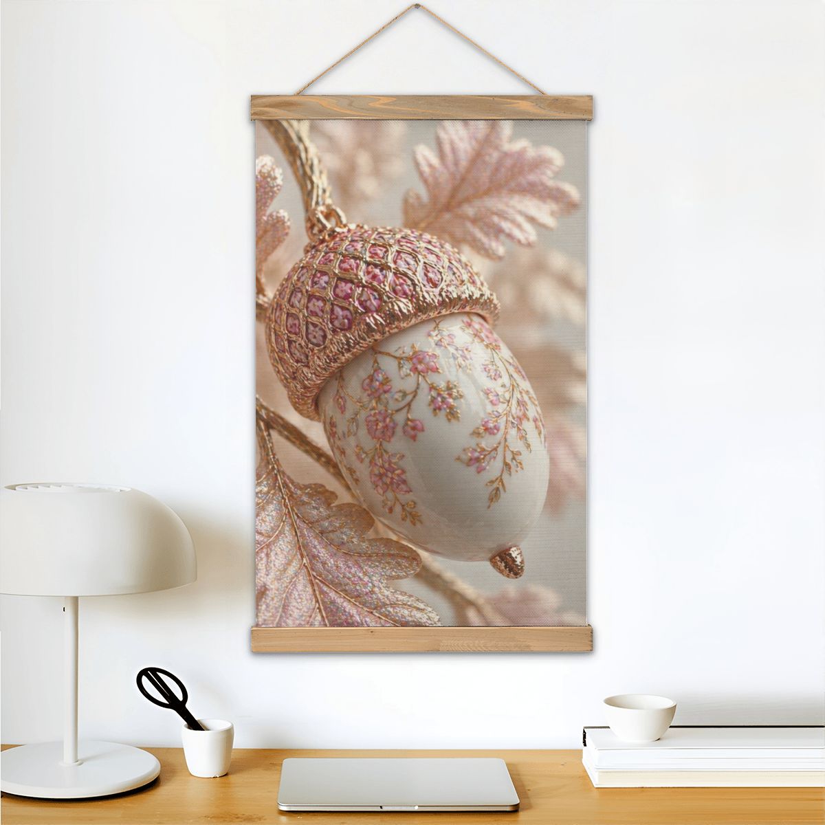 Linen Canvas Wall Art Pink Acorn