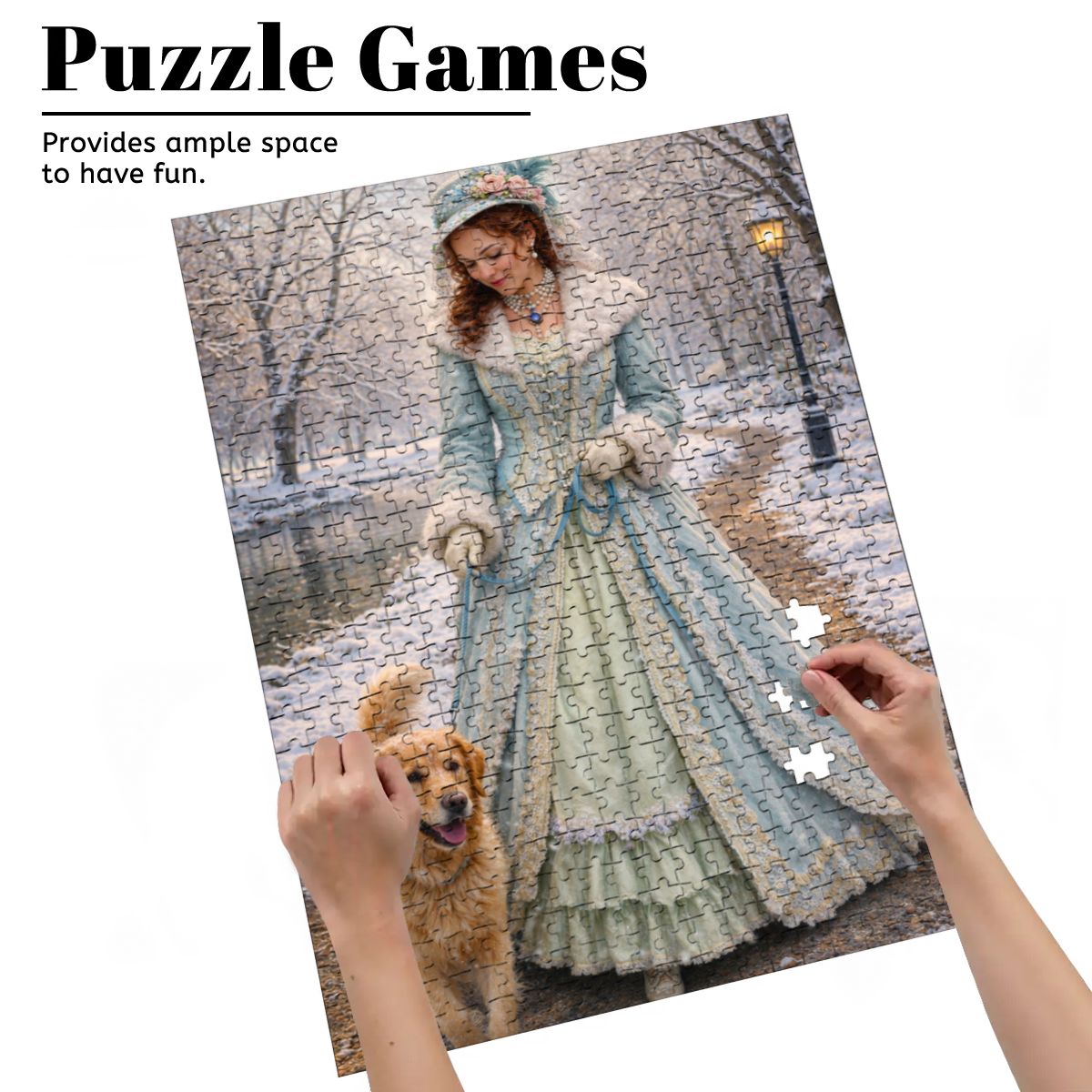 Wooden Jigsaw Puzzles 500 pcs 1900's Victorian Woman with Dog in Park Winter