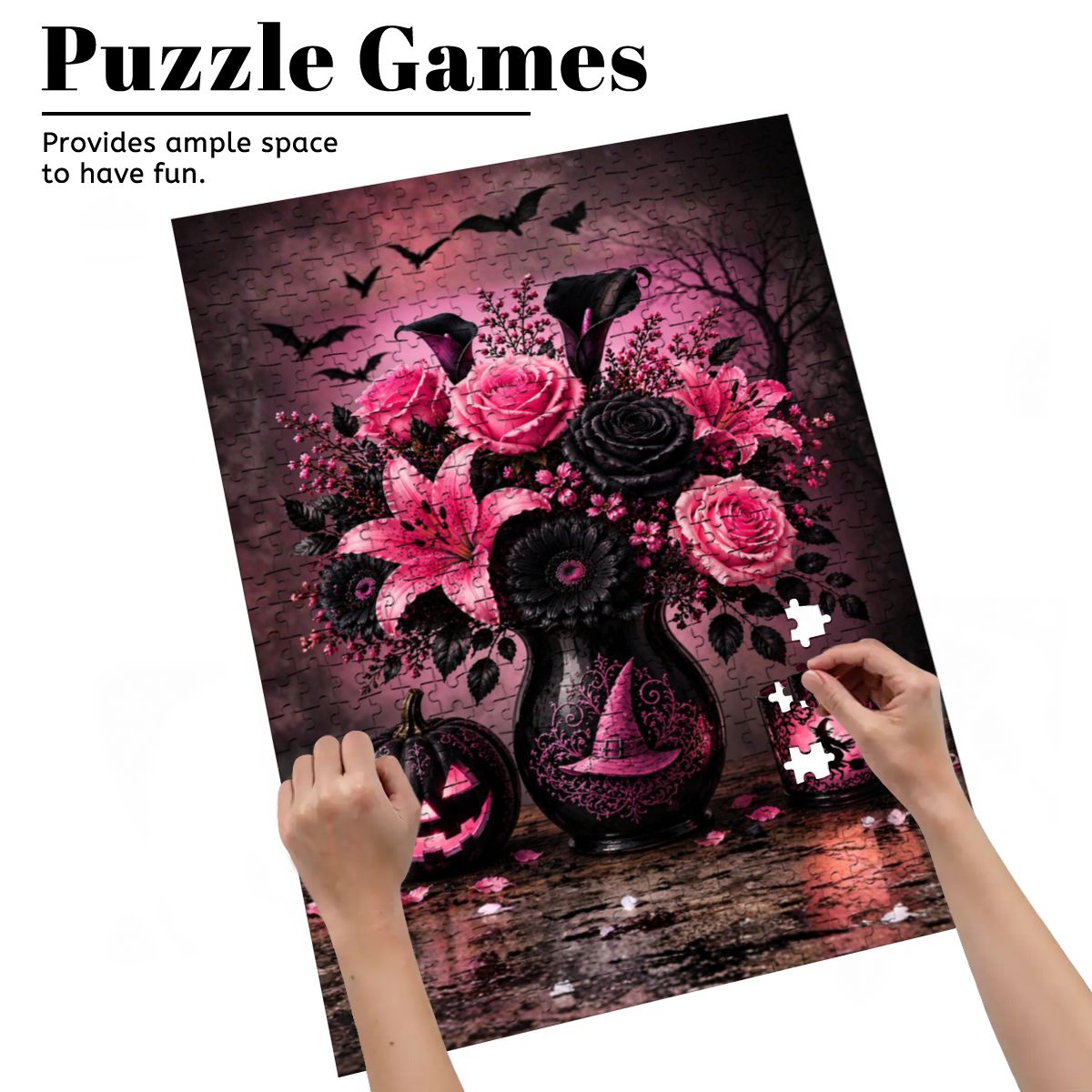 Wooden Jigsaw Puzzles 500 pcs Pink Halloween Flower Vase