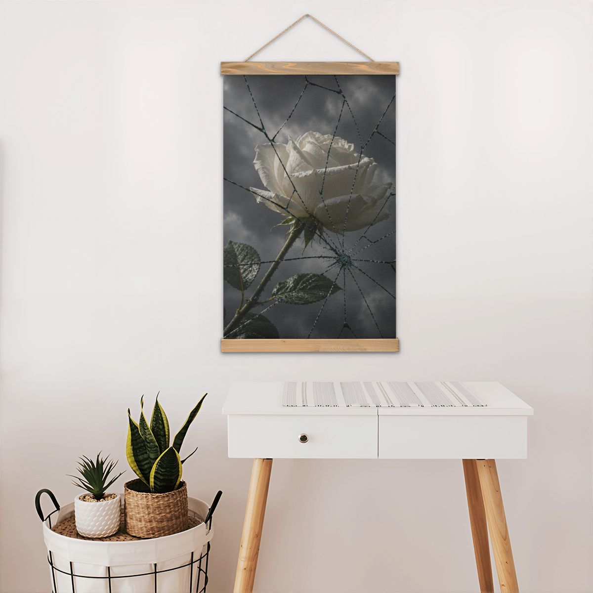 Linen Canvas Wall Art Broken Glass and Rose