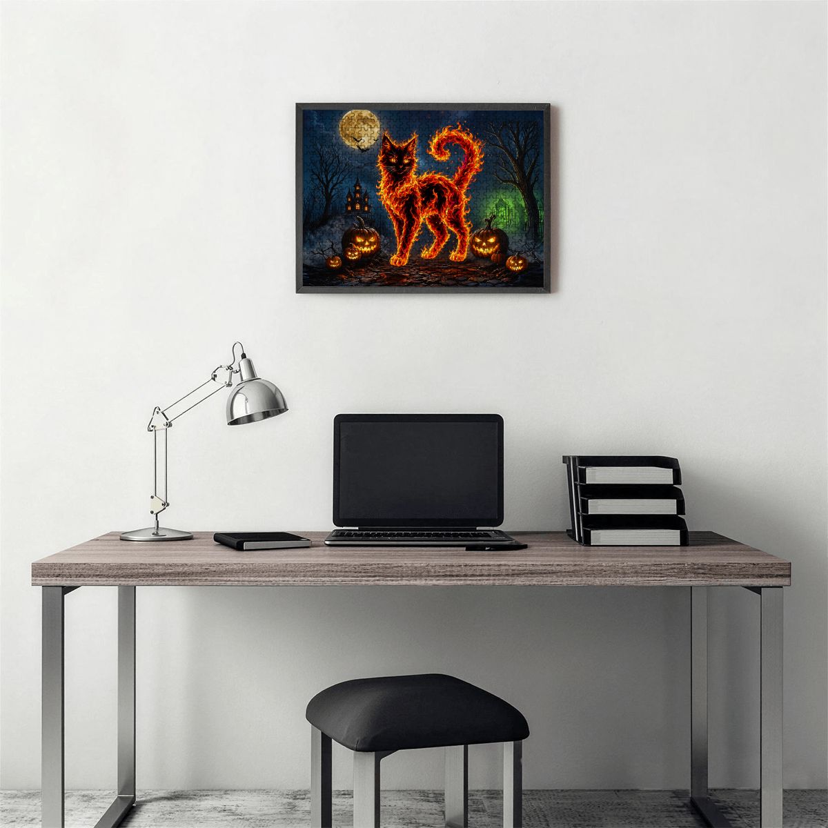 500pcs Wooden Jigsaw Puzzles (Made in USA) Halloween Cat Flames