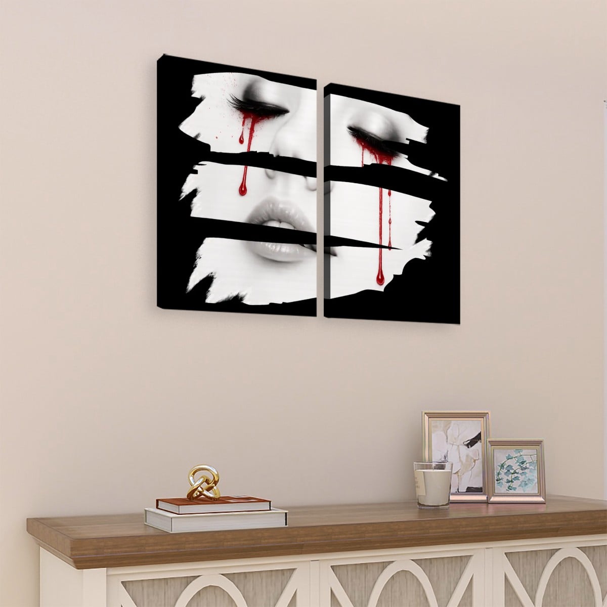2 Panels Canvas Prints Wall Art Bleeding Heart (Black Background)
