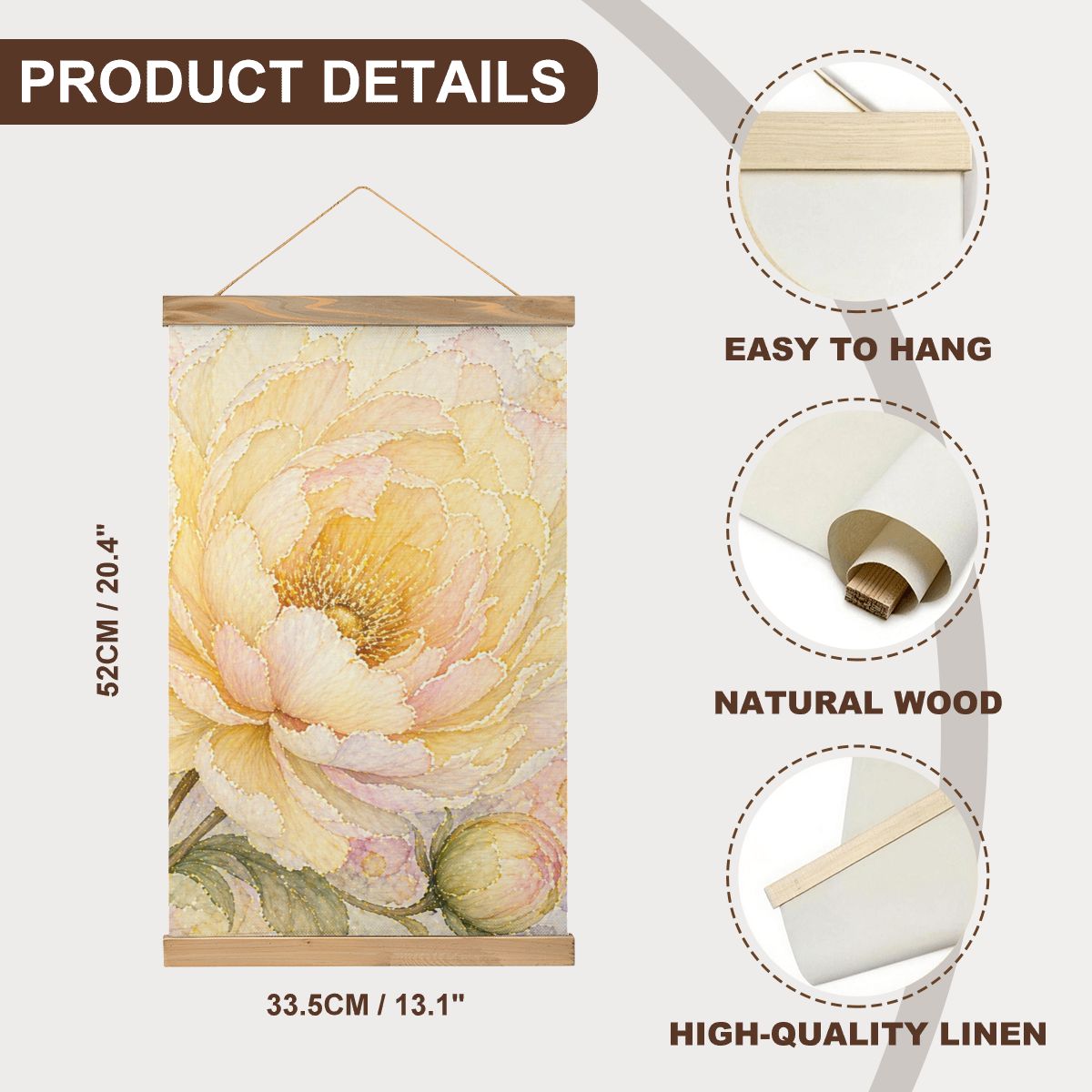 Linen Canvas Wall Art Yellow Flower