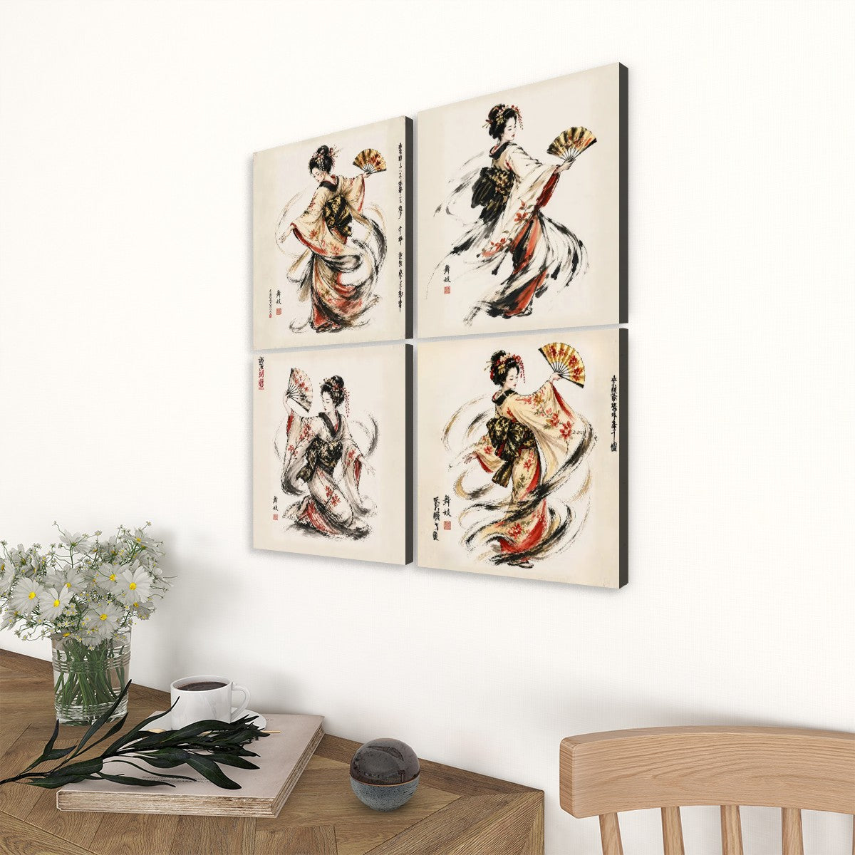 4 Panels Canvas Prints Wall Art Geisha Dance