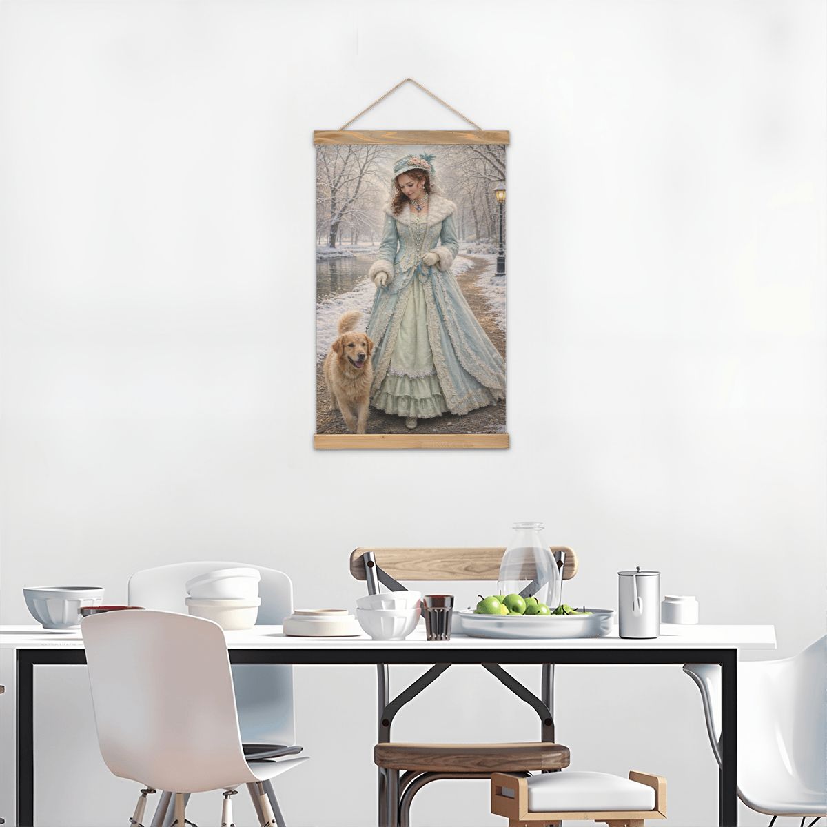 Linen Canvas Wall Art Victorian Winter Walk in the Park