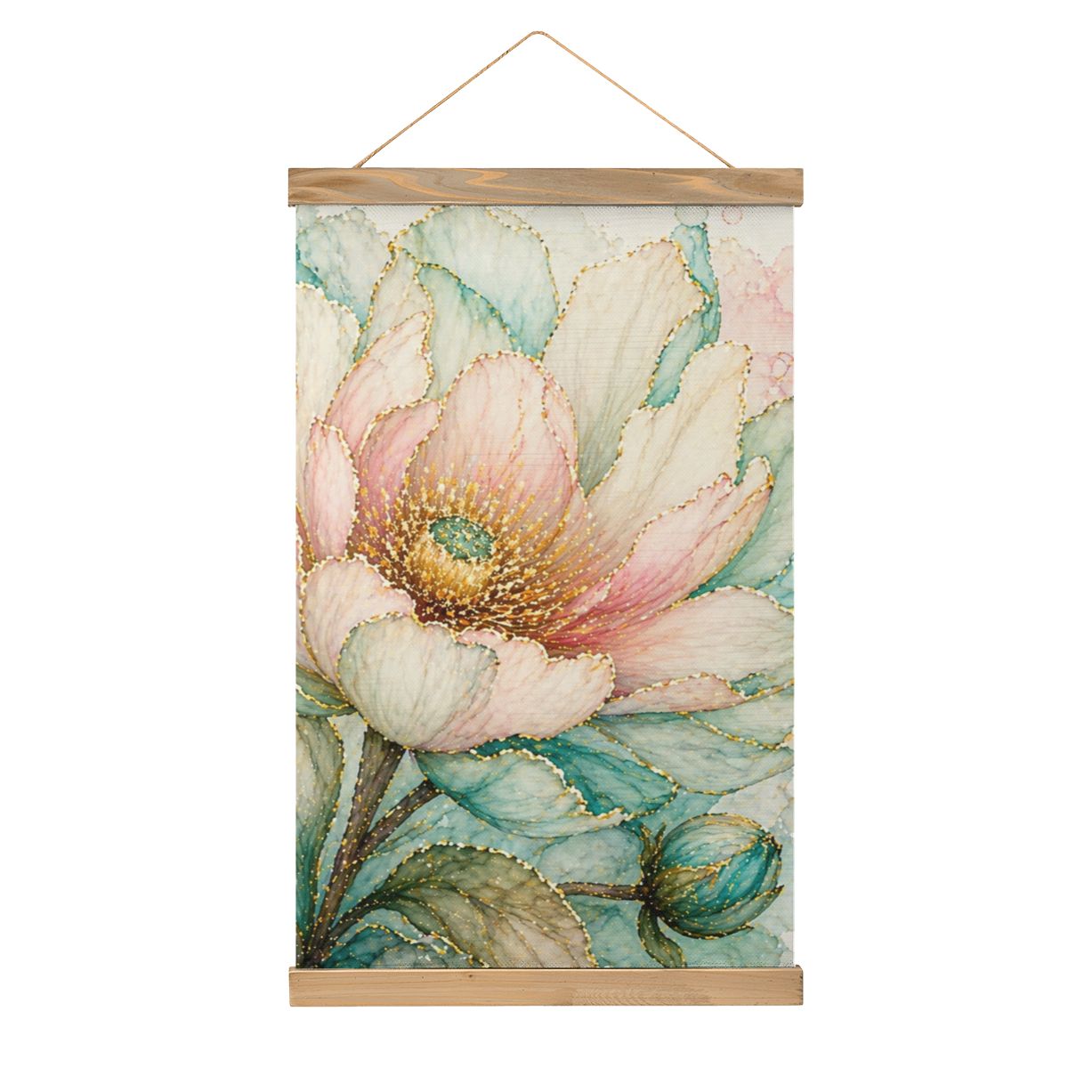 Linen Canvas Wall Art  Teal and Peach Flower