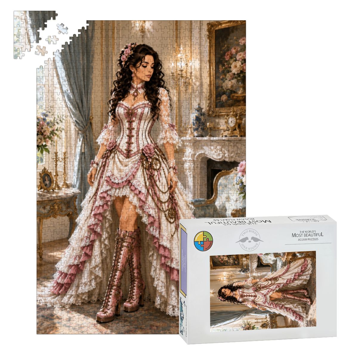 Wooden Jigsaw Puzzles 1000 pcs Steampunk Victorian Woman Dark Pink and White