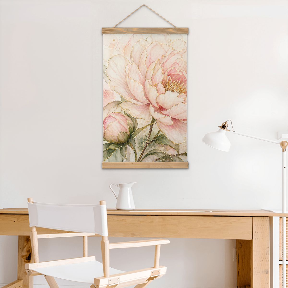 Linen Canvas Wall Art Pink Flower