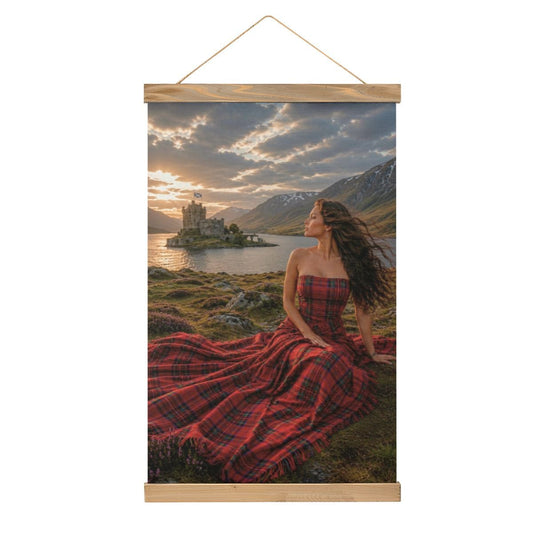 Linen Canvas Wall Art Sunset in Scotland Clan Bruce Tartan