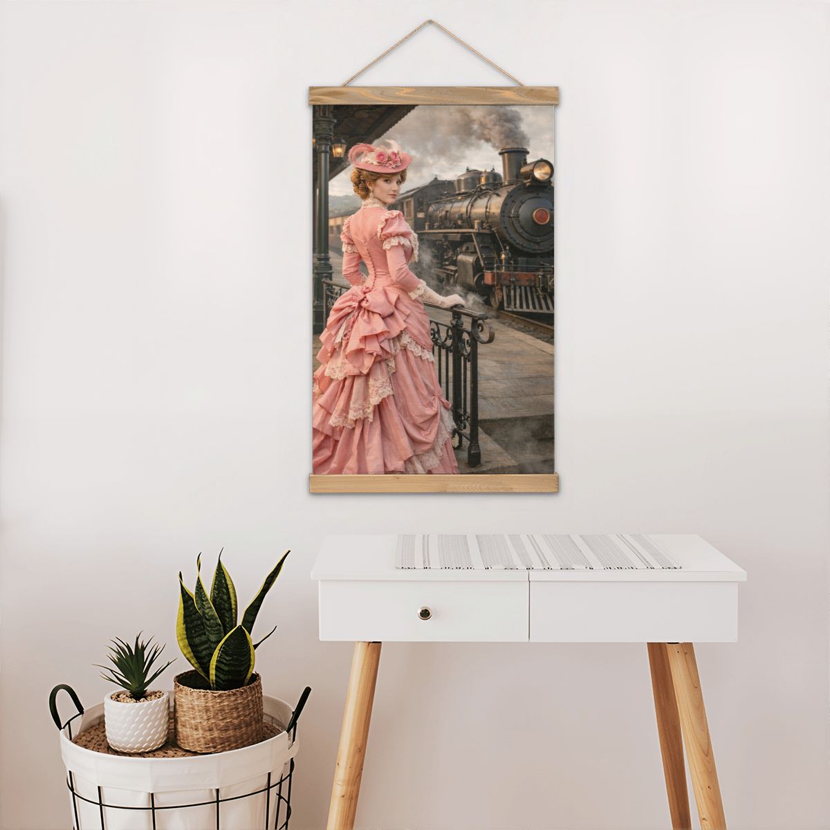 Linen Canvas Wall Art Victorian Woman and Train
