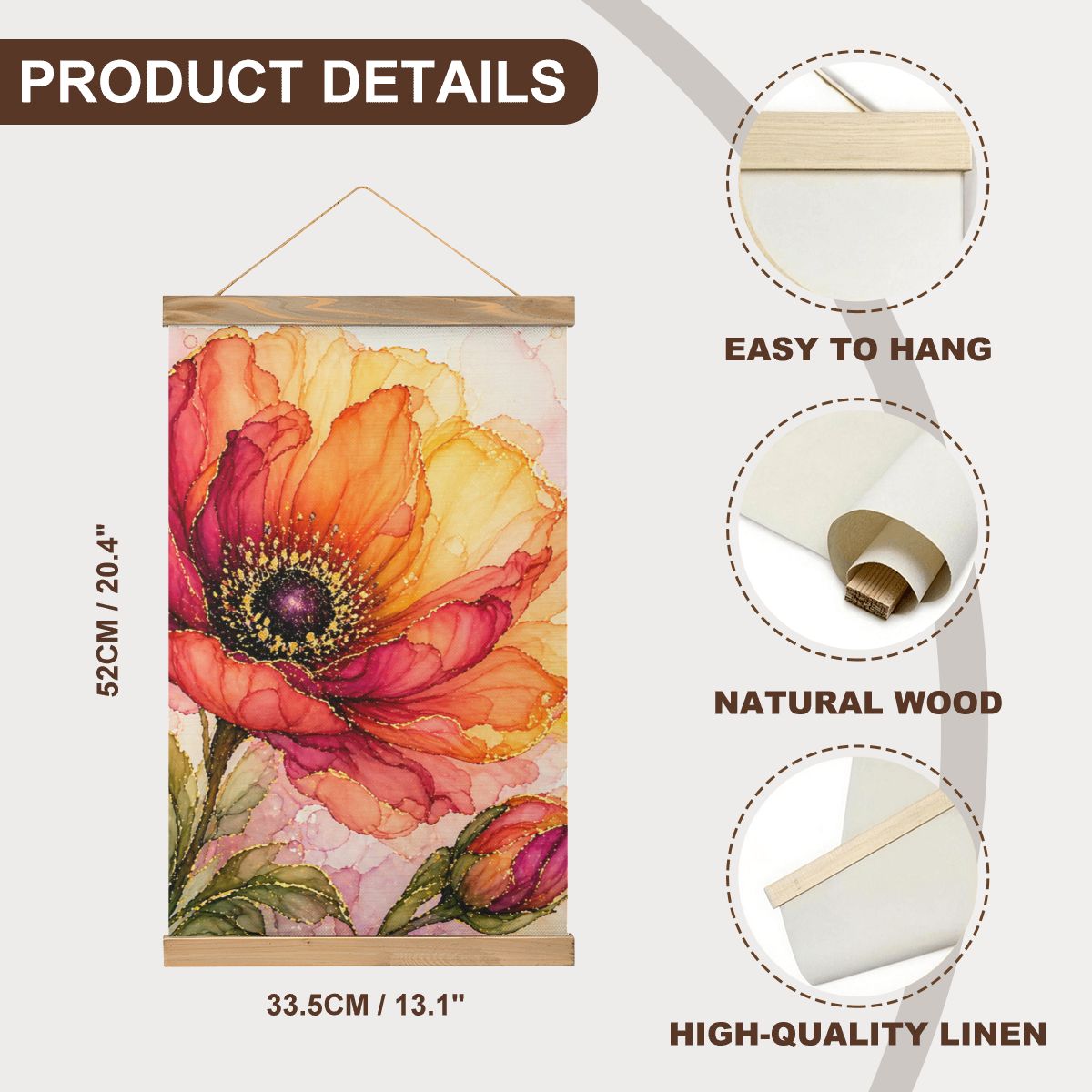Linen Canvas Wall Art Orange Flower