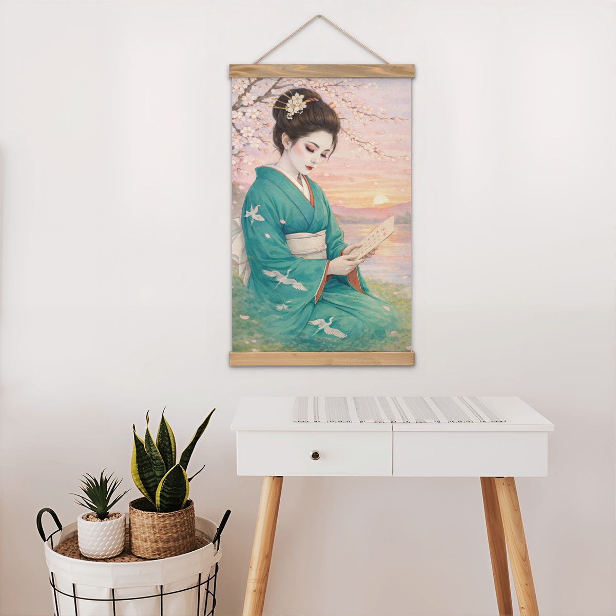 Linen Canvas Wall Art Geisha Reading