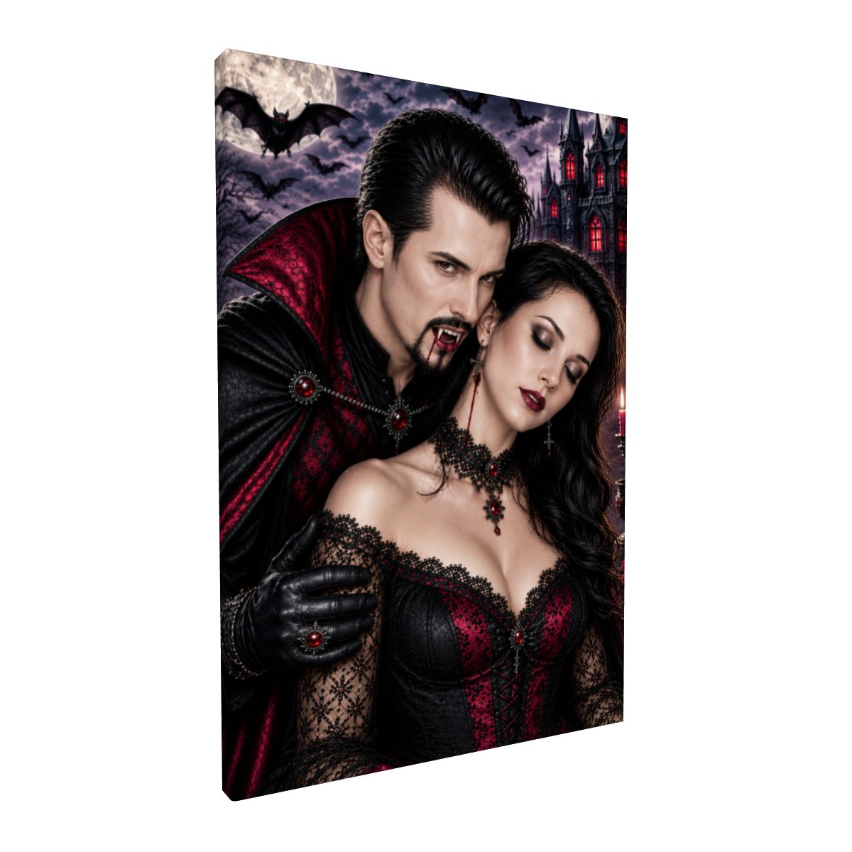 Framed Canvas Painting Halloween Vampire Couple(Made in USA)