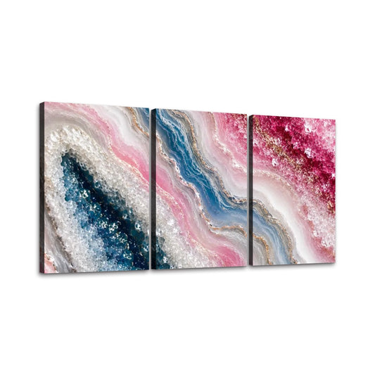 3 Panels Canvas Prints Wall Art Pink Geode