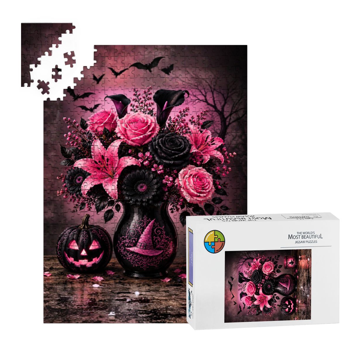 Wooden Jigsaw Puzzles 500 pcs Pink Halloween Flower Vase