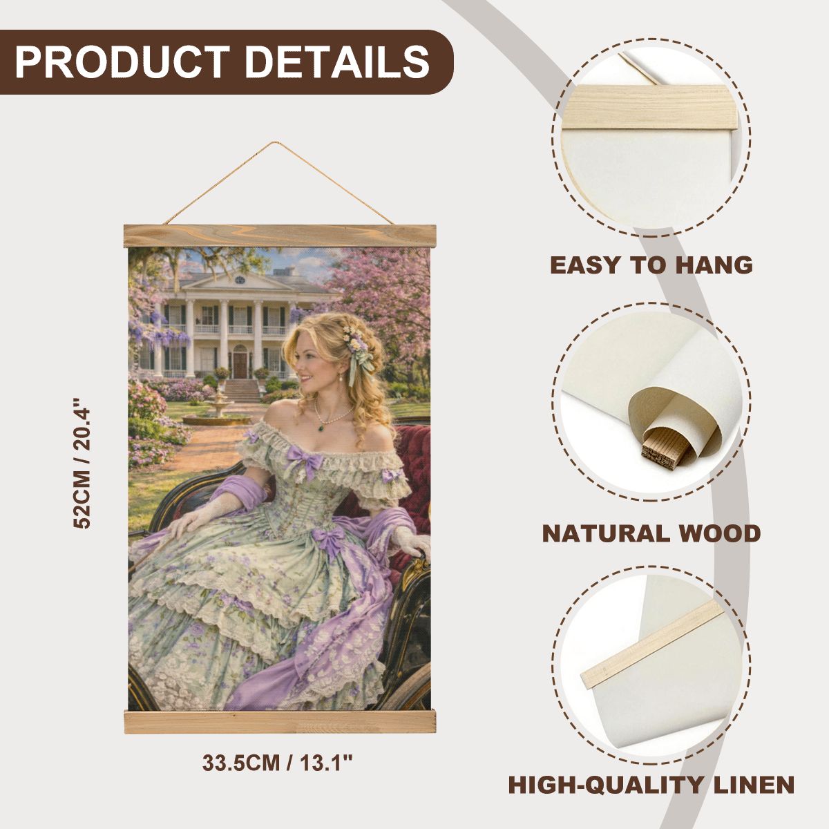 Linen Canvas Wall Art Civil War Woman in Carriage
