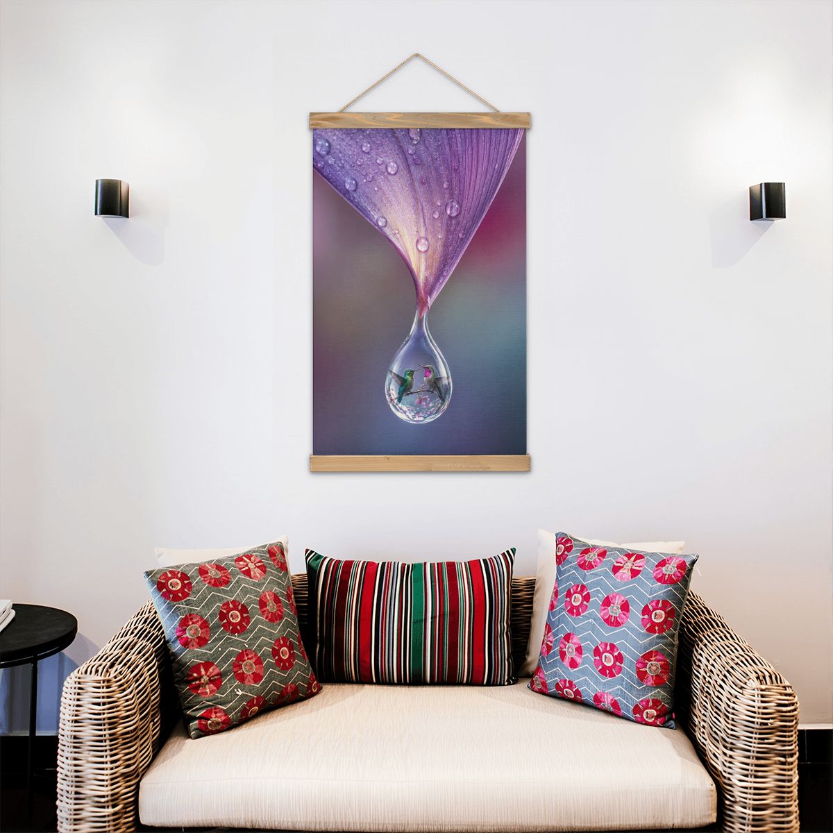 Linen Canvas Wall Art Hummingbird Dewdrop