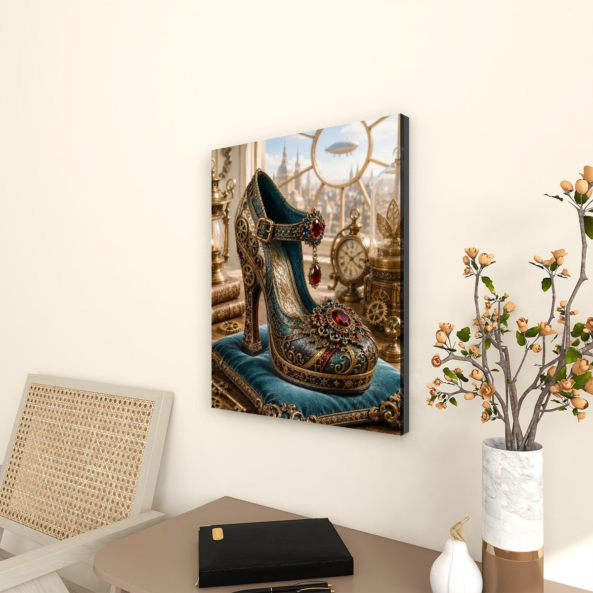 Canvas Prints Wall Art  Steampunk Heel 3 Green and Red